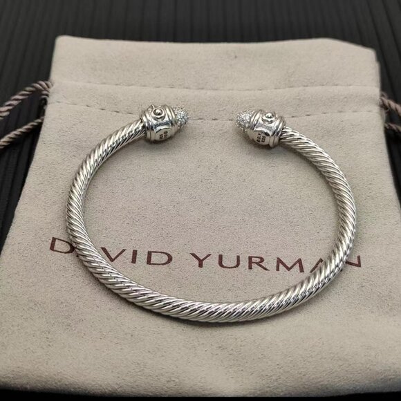 David Yurman Silver 4mm Diamond-set Bangleπ - Picture 4 of 5